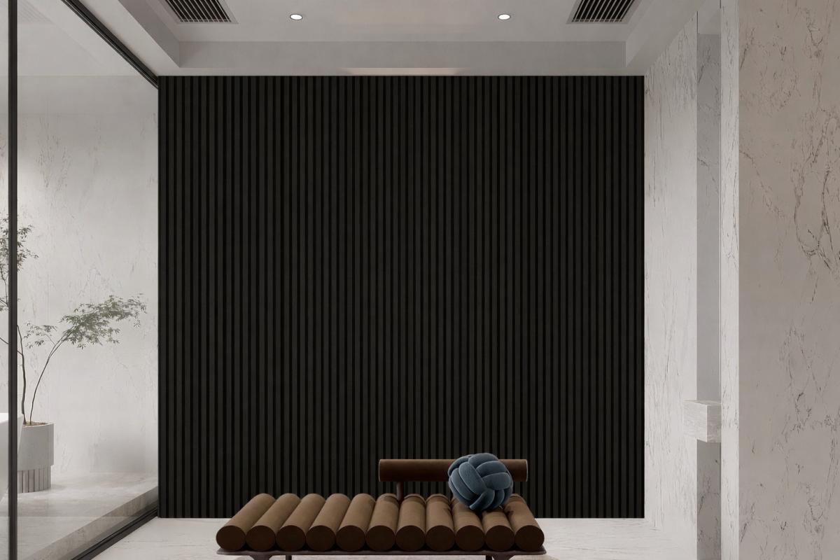 Wall Panel 82E - Black - Seamless - 240cm - (1 pack / 12pcs) — Slat & Acoustic Panels handmade to order by Langham Furniture, image 1 of 2