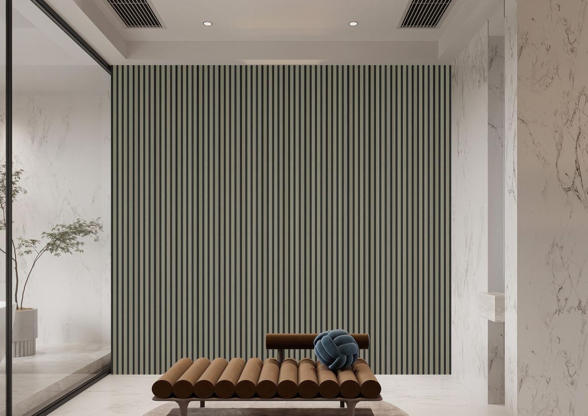 Wall Panel 82B - Grey - Seamless - 240cm - (1 pack / 12pcs) — Slat & Acoustic Panels handmade to order by Langham Furniture, image 1 of 2