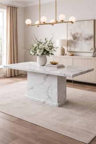 MB White Marble Dining Table (1.5m) — Dining Tables handmade to order by Langham Furniture