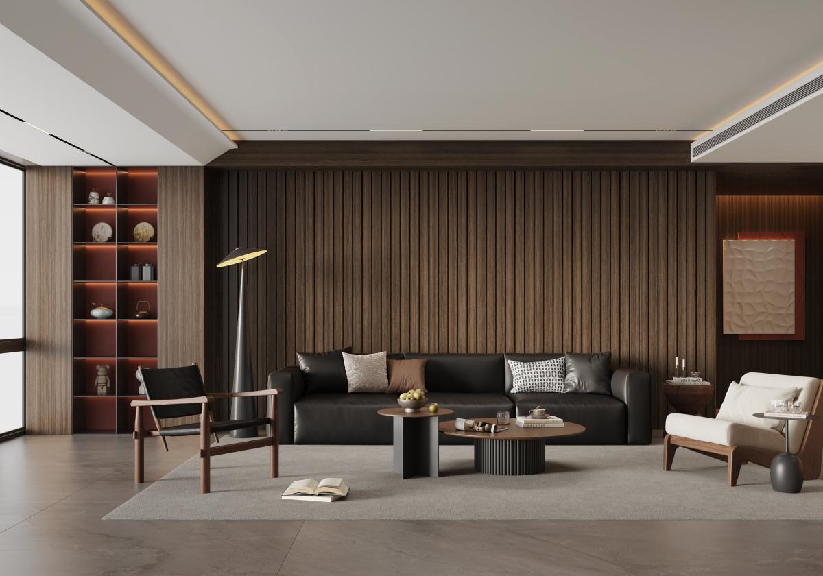 Wall Panel 63T - Walnut - PVC - 240cm - (1 pack / 8pcs) — Slat & Acoustic Panels handmade to order by Langham Furniture, image 1 of 4