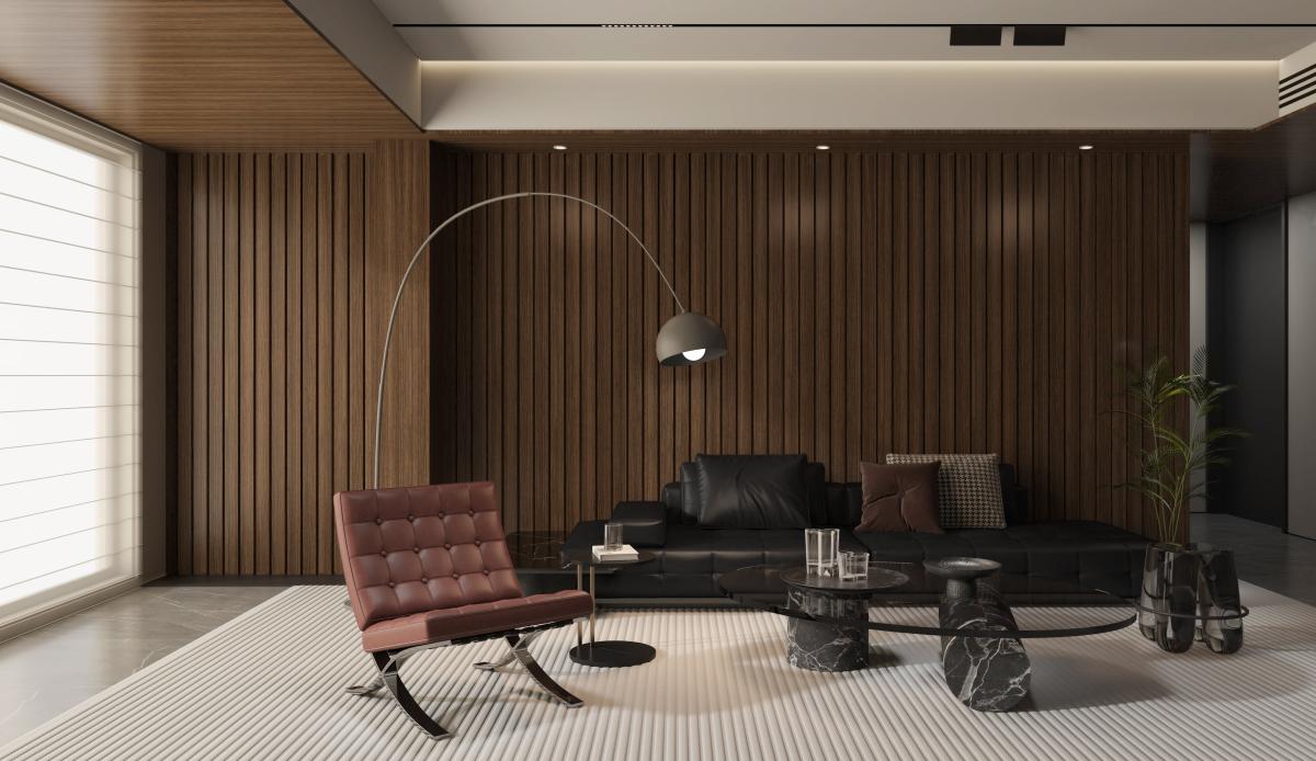 Wall Panel 63T - Walnut - PVC - 240cm - (1 pack / 8pcs) — Slat & Acoustic Panels handmade to order by Langham Furniture, image 3 of 4