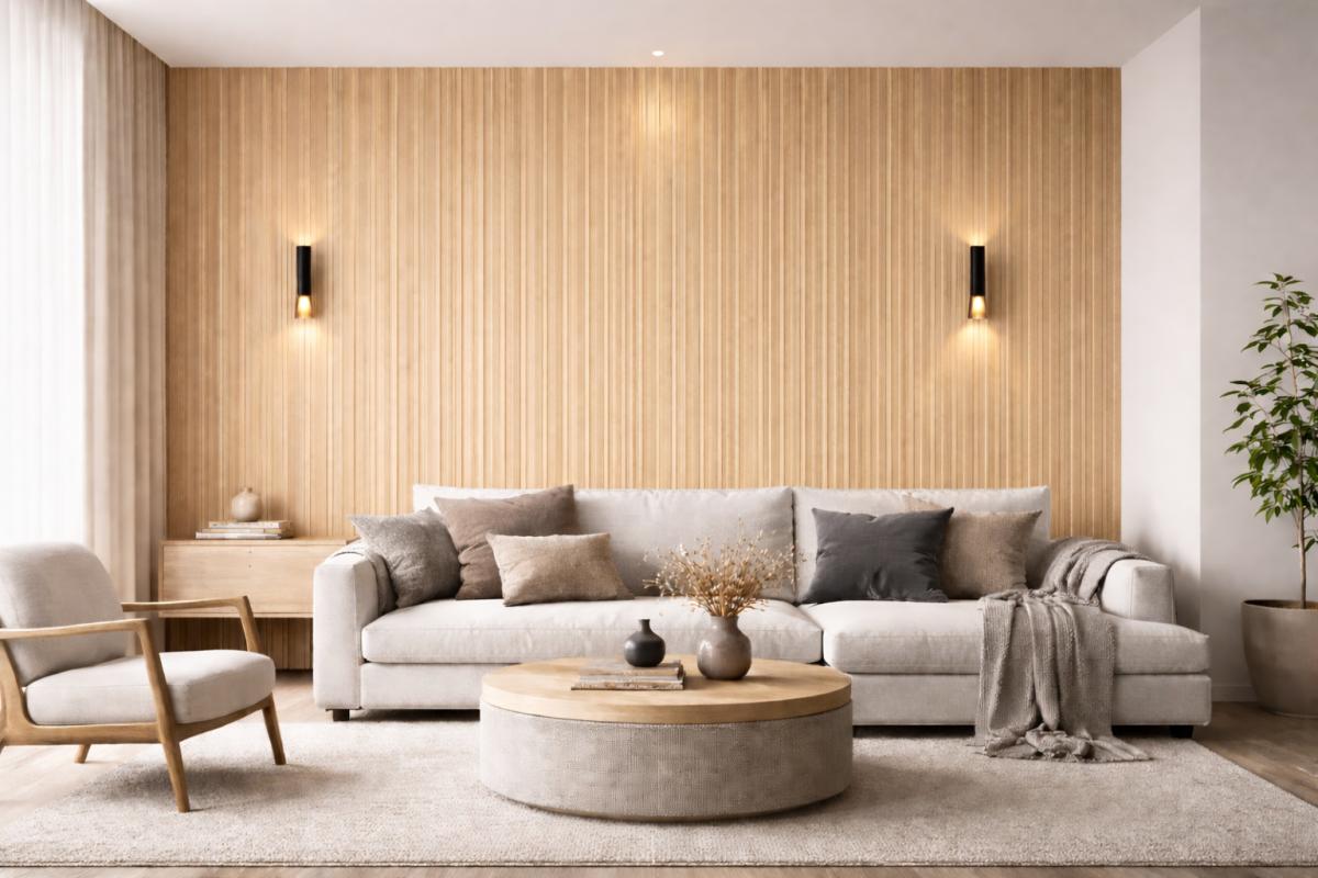 Wall Panel 62A - Oak - PVC - 240cm - (1 pack / 8pcs) — Slat & Acoustic Panels handmade to order by Langham Furniture, image 1 of 3