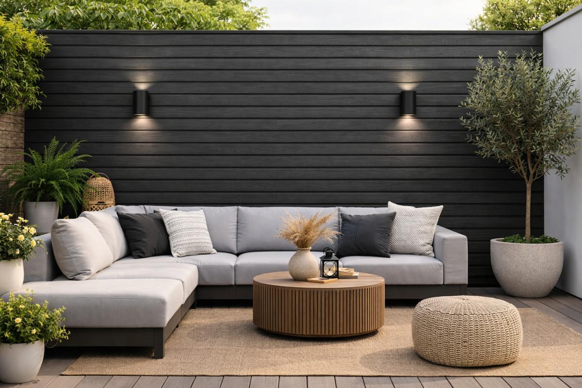 Wall Panel 87E - Black - Outdoor - 290cm - (1 pack / 6pcs) — Outdoor Wall Panels handmade to order by Langham Furniture, image 1 of 2