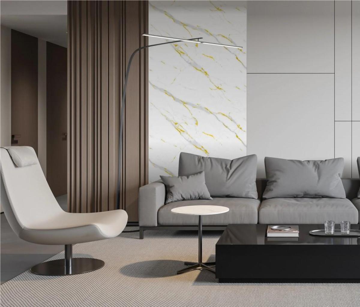 Wall Panel 011D - Gold and White Marble - Wall Board - 240cm - (1 pack / 2pcs) — Slat & Acoustic Panels handmade to order by Langham Furniture, image 1 of 4