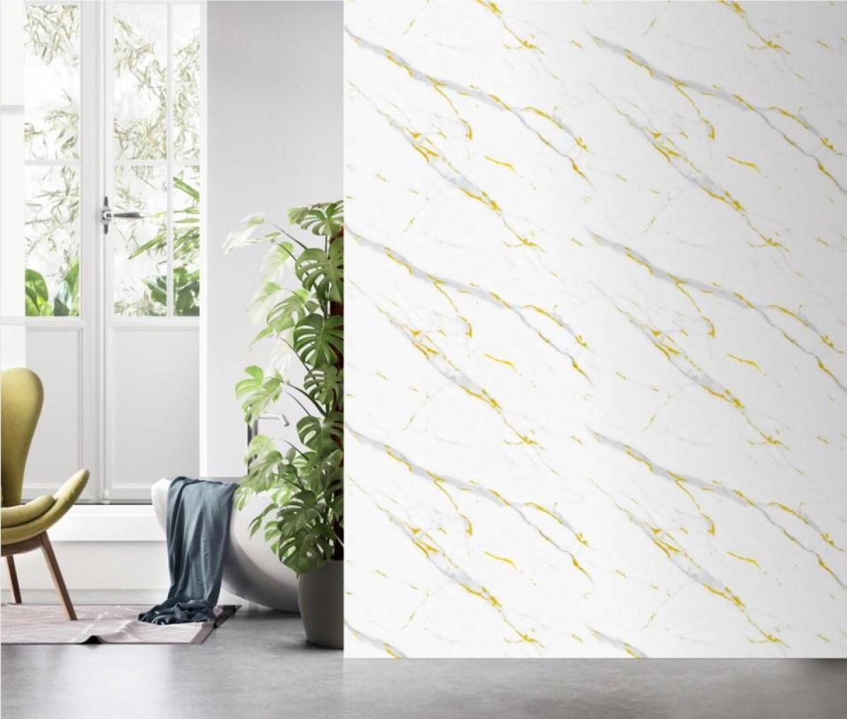 Wall Panel 011D - Gold and White Marble - Wall Board - 240cm - (1 pack / 2pcs) — Slat & Acoustic Panels handmade to order by Langham Furniture, image 3 of 4