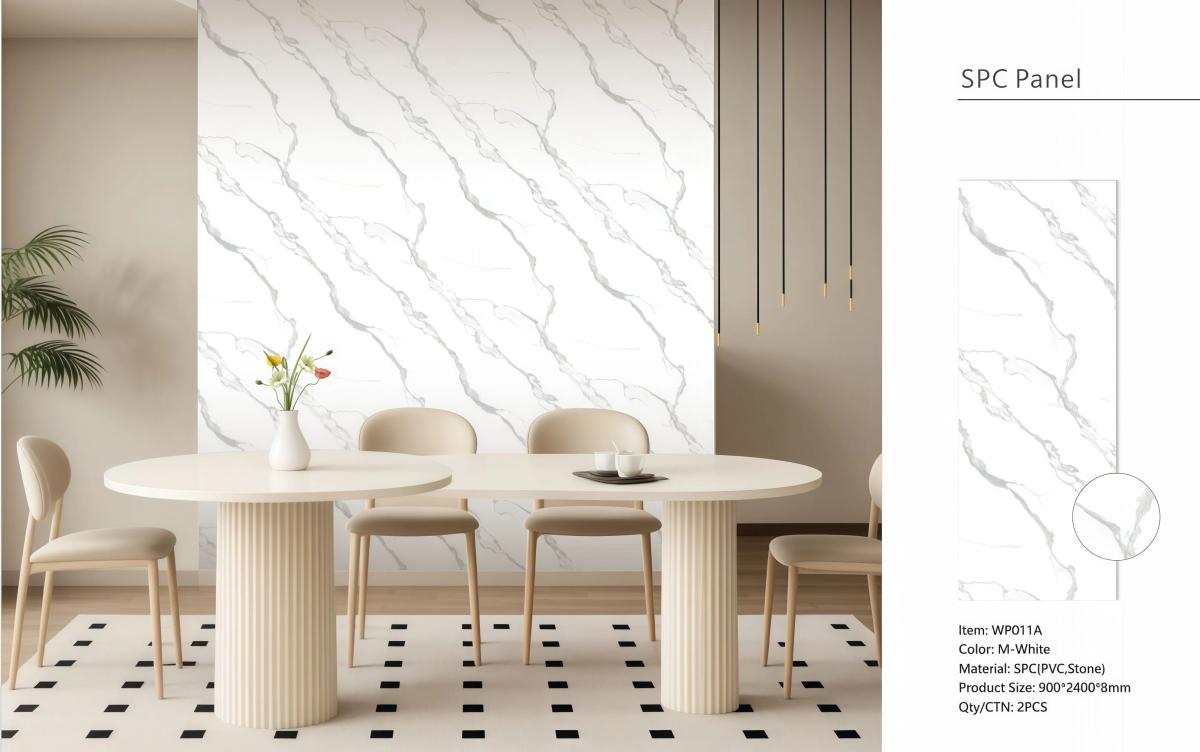 Wall Panel 011A - White Marble - Wall Board - 240cm - (1 pack / 2pcs) — Slat & Acoustic Panels handmade to order by Langham Furniture, image 1 of 3