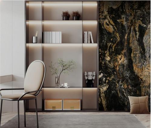 Wall Panel 011C - Gold and Black Marble - Wall Board - 240cm - (1 pack / 2pcs) — Slat & Acoustic Panels handmade to order by Langham Furniture