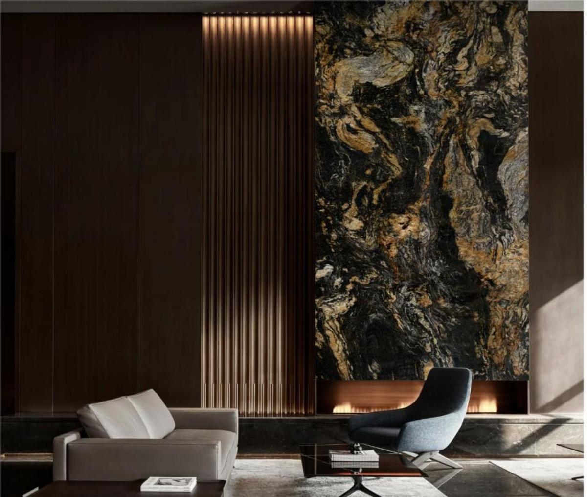 Wall Panel 011C - Gold and Black Marble - Wall Board - 240cm - (1 pack / 2pcs) — Slat & Acoustic Panels handmade to order by Langham Furniture, image 3 of 4