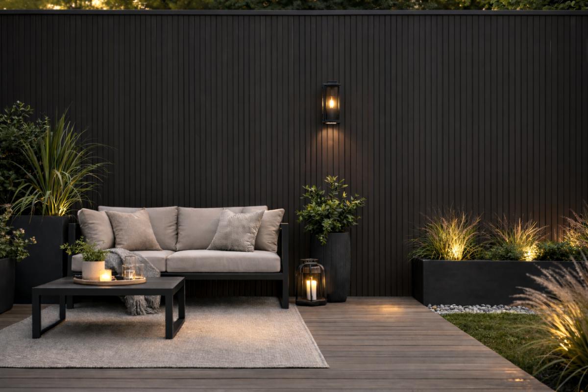 Wall Panel 83E - Black - Outdoor - 180cm/290cm - (1 pack / 6pcs) — Outdoor Wall Panels handmade to order by Langham Furniture, image 1 of 4