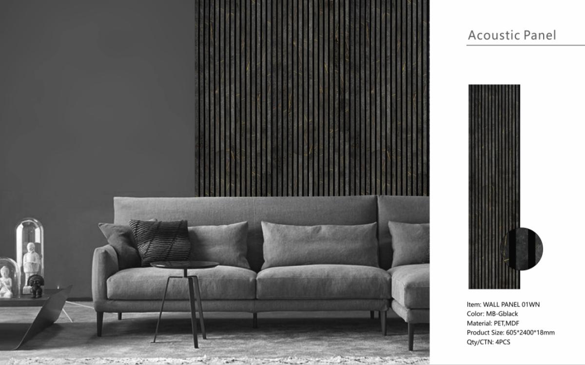 Wall Panel 01WN - Gold and Black Marble - Acoustic - 240cm - (1 pack / 4pcs) — Slat & Acoustic Panels handmade to order by Langham Furniture, image 3 of 4