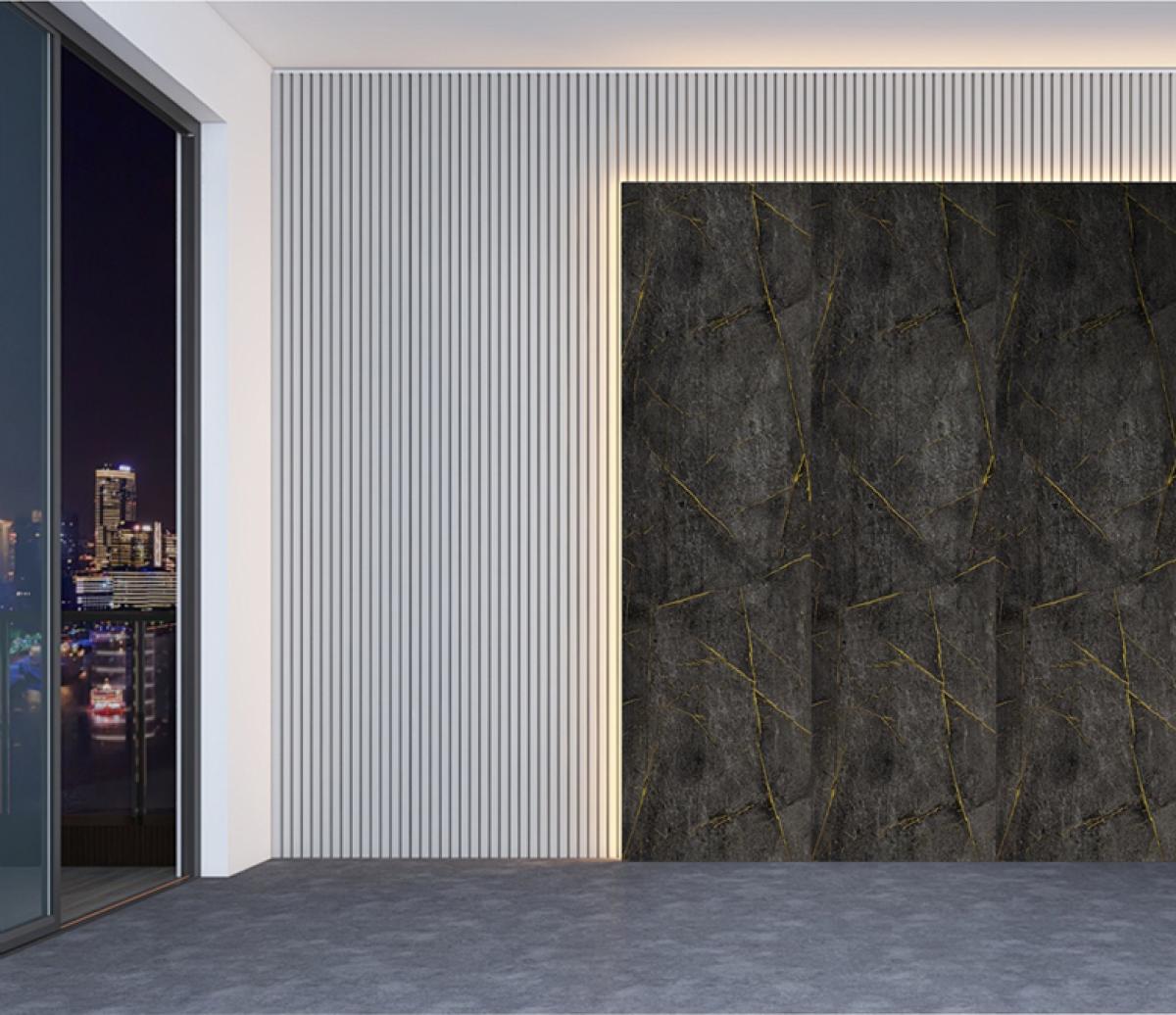 Wall Panel 07C - Gold and Black Marble - Wall Board - 240cm - (1 pack / 4pcs) — Slat & Acoustic Panels handmade to order by Langham Furniture, image 1 of 5