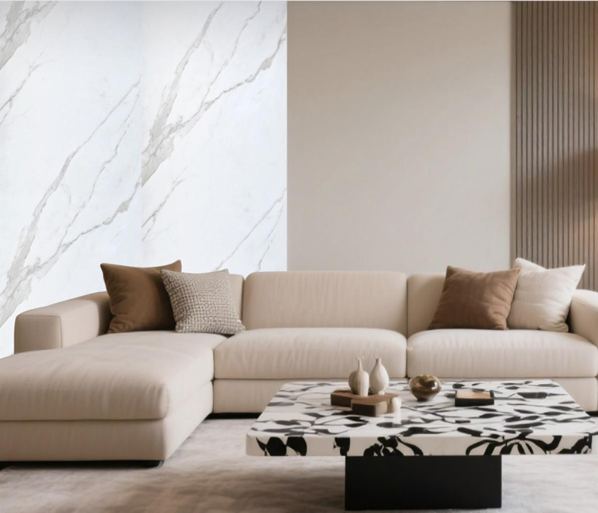 Wall Panel 07A - White Marble - Wall Board - 240cm - (1 pack / 4pcs) — Slat & Acoustic Panels handmade to order by Langham Furniture, image 1 of 5