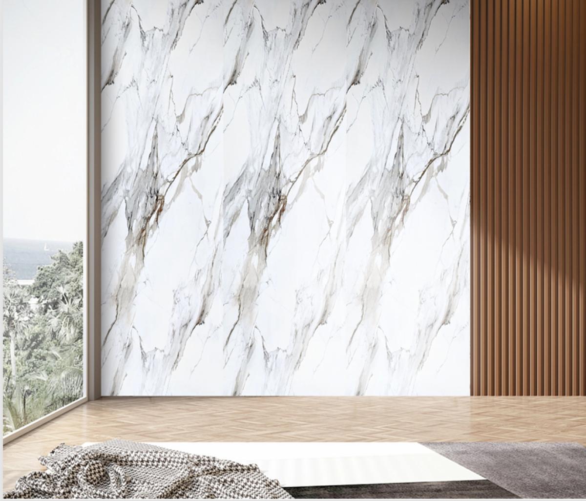 Wall Panel 07D - Gold and White Marble - Wall Board - 240cm - (1 pack / 4pcs) — Slat & Acoustic Panels handmade to order by Langham Furniture, image 1 of 5