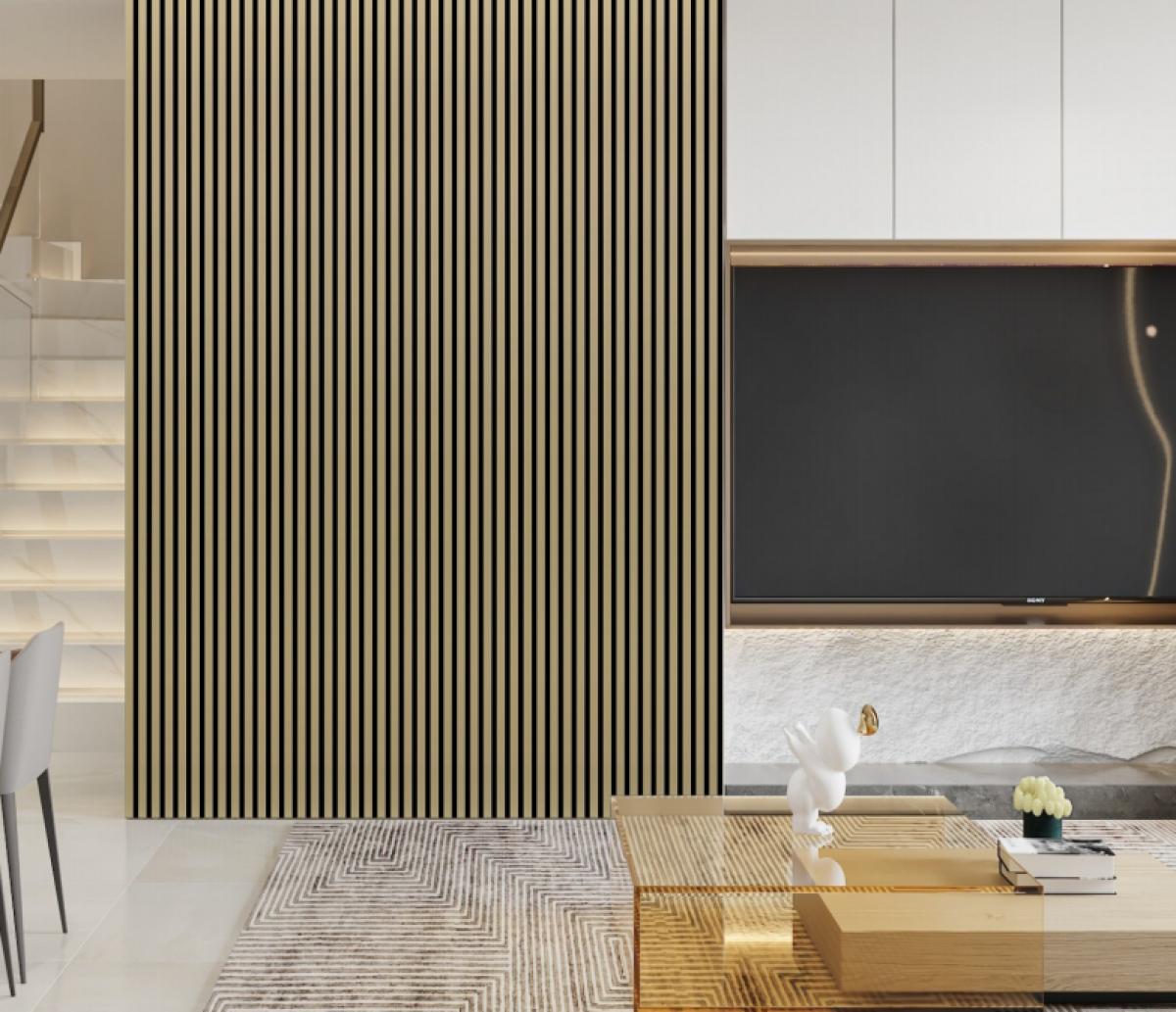 Wall Panel 01WG - Metallic Gold - Acoustic - 240cm - (1 pack / 4pcs) — Slat & Acoustic Panels handmade to order by Langham Furniture, image 1 of 6