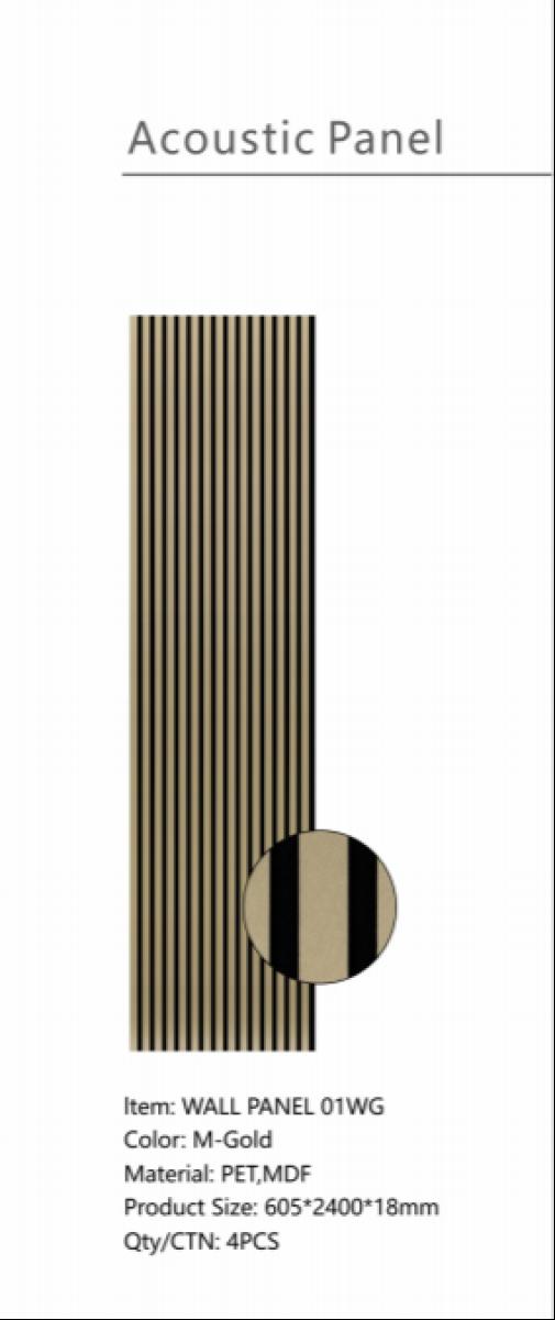 Wall Panel 01WG - Metallic Gold - Acoustic - 240cm - (1 pack / 4pcs) — Slat & Acoustic Panels handmade to order by Langham Furniture, image 5 of 6