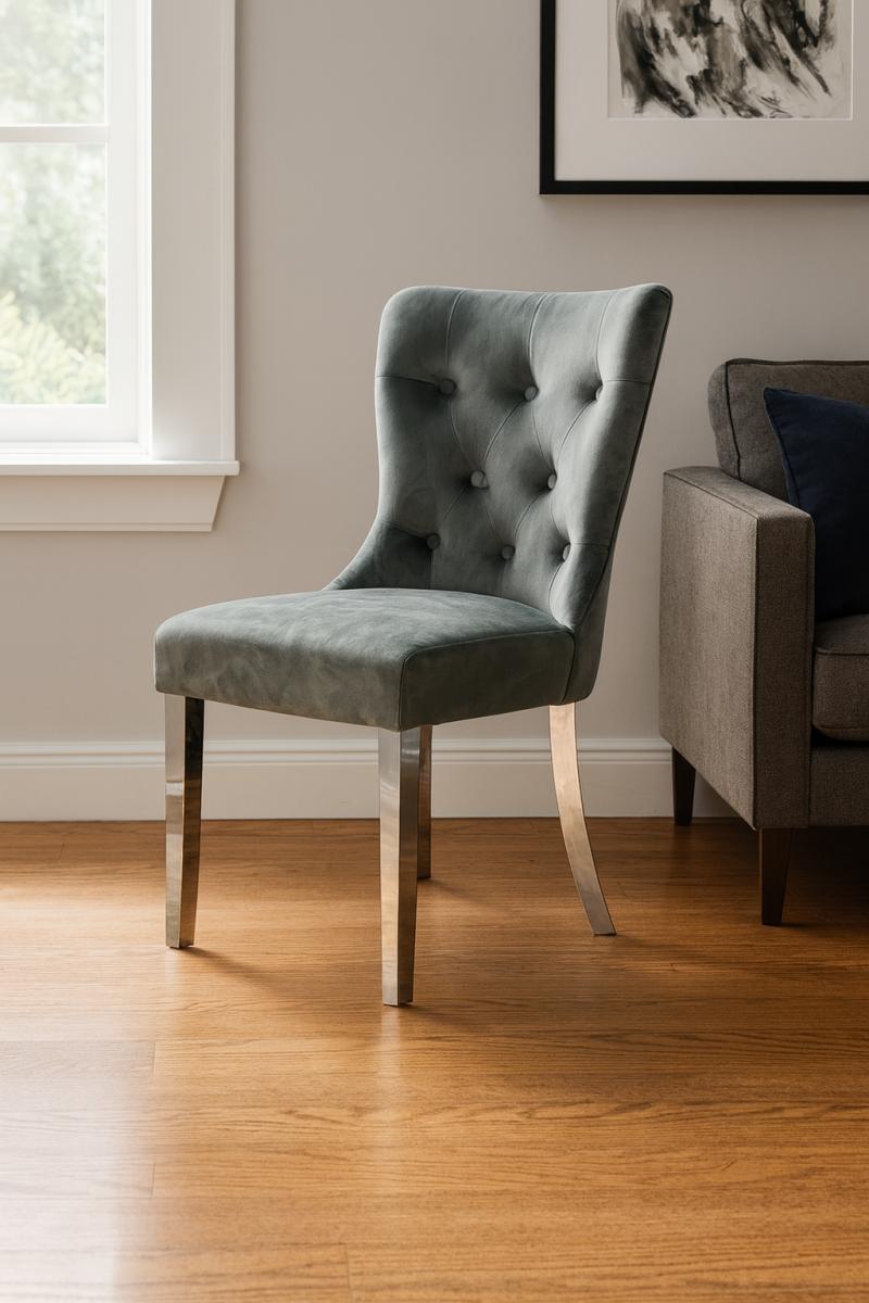 Bentley Dark Grey Chair (Chrome Legs) — Dining Chairs handmade to order by Langham Furniture, image 1 of 6