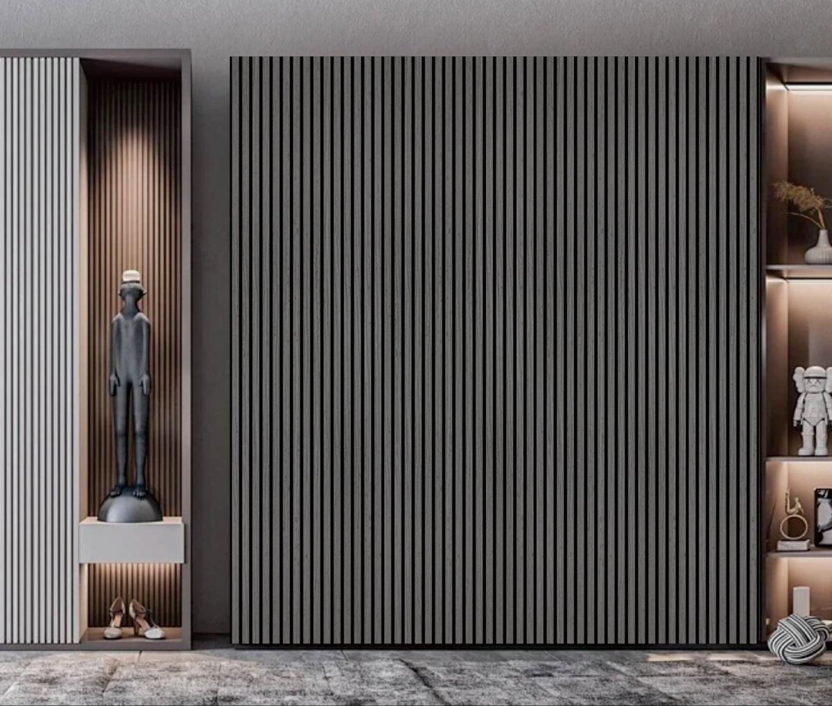 Wall Panel 01B - Light Grey - Acoustic - 240cm - (1 pack / 4pcs) — Slat & Acoustic Panels handmade to order by Langham Furniture, image 1 of 4