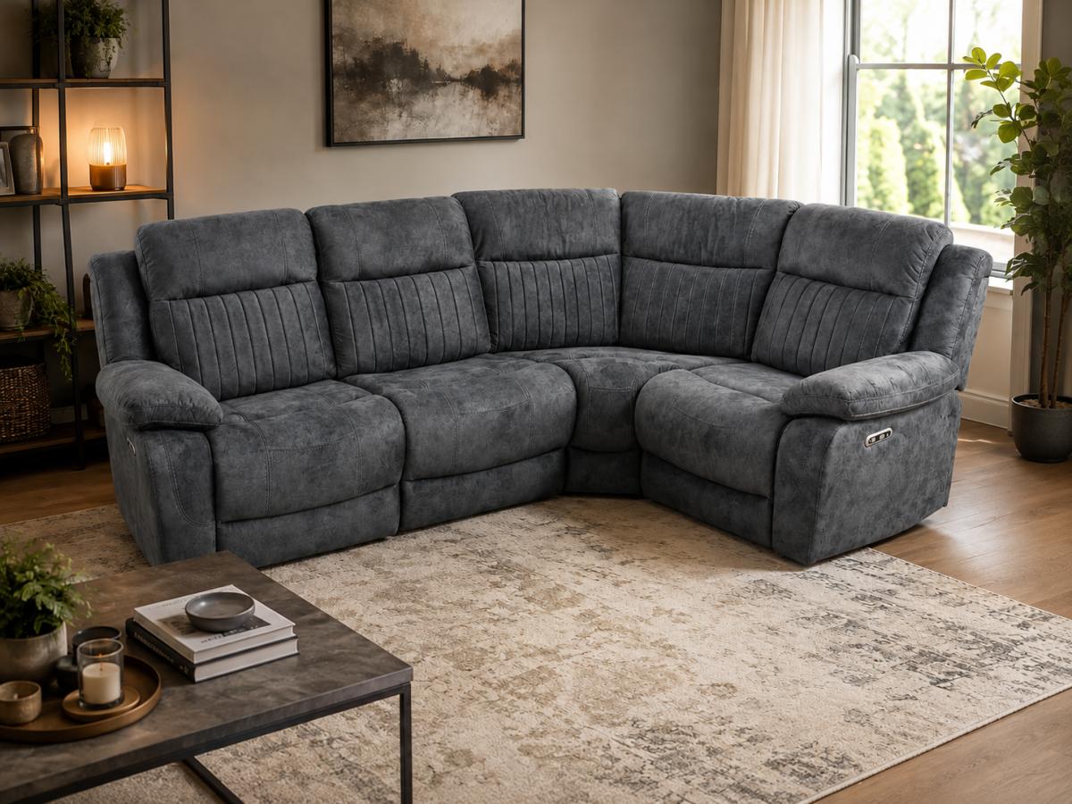 Rose Charcoal 2+1 Recliner Corner Sofa (Additional Consoles and Seats) — Sofas handmade to order by Langham Furniture, image 1 of 8