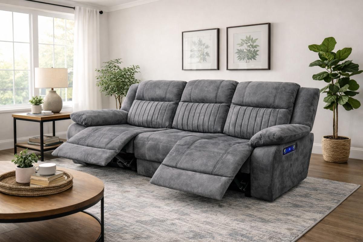 Rose Charcoal E-Recliner Sofa (3+2+1) — Sofas handmade to order by Langham Furniture, image 1 of 20