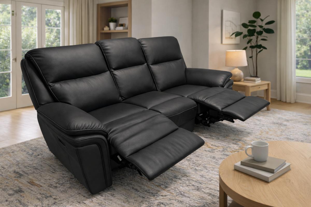 Montana Black Recliner Sofa (3+2+1) — Sofas handmade to order by Langham Furniture, image 1 of 9