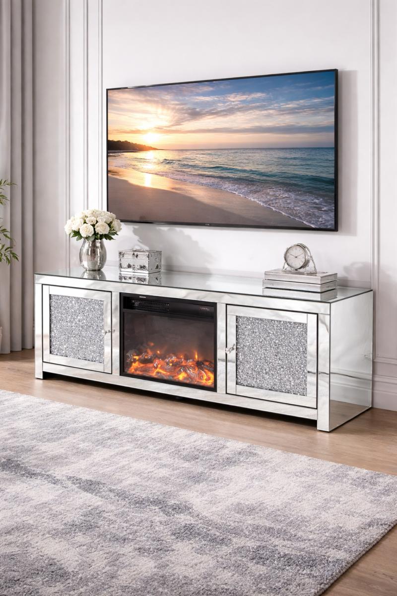 Roma TV Unit With Heater — Mirrored Furniture handmade to order by Langham Furniture, image 1 of 7