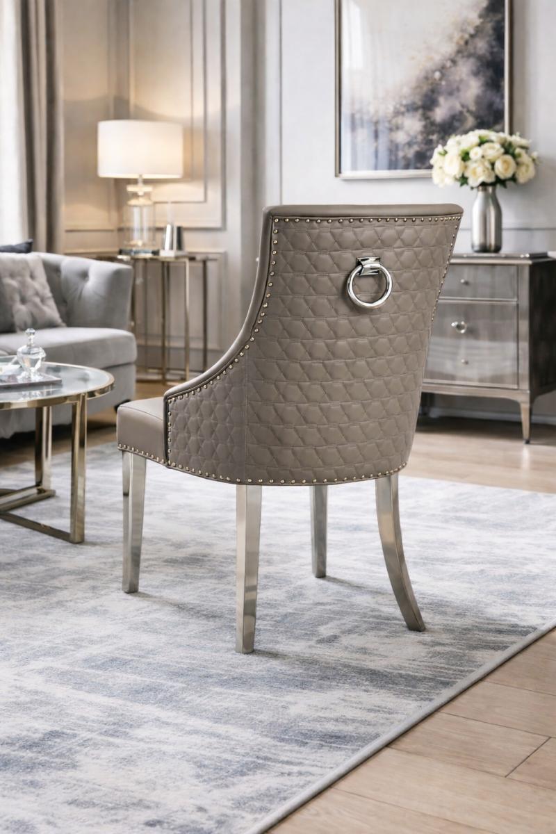 Roma PU Chair (Ring Knocker/Chrome Legs) — Dining Chairs handmade to order by Langham Furniture, image 1 of 17