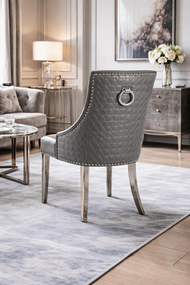 Roma PU Chair (Ring Knocker/Chrome Legs) — Dining Chairs handmade to order by Langham Furniture, image 12 of 17
