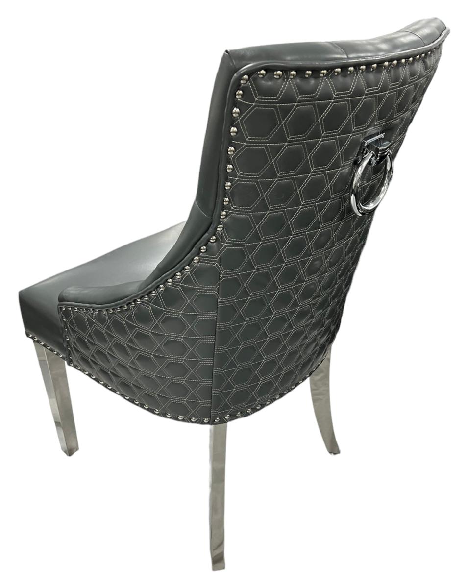 Roma PU Chair (Ring Knocker/Chrome Legs) — Dining Chairs handmade to order by Langham Furniture, image 16 of 17