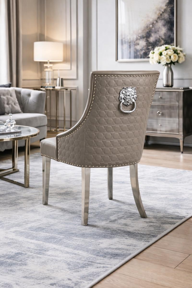 Roma PU Chair (Lion Knocker/Chrome Legs) — Dining Chairs handmade to order by Langham Furniture, image 1 of 17