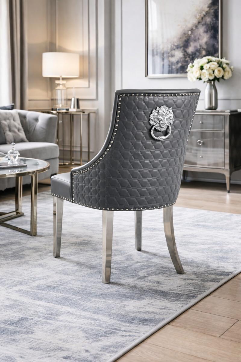 Roma PU Chair (Lion Knocker/Chrome Legs) — Dining Chairs handmade to order by Langham Furniture, image 12 of 17
