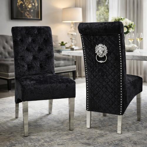 Lucy 01 Chair (Lion Knocker/Chrome Legs) — Dining Chairs handmade to order by Langham Furniture