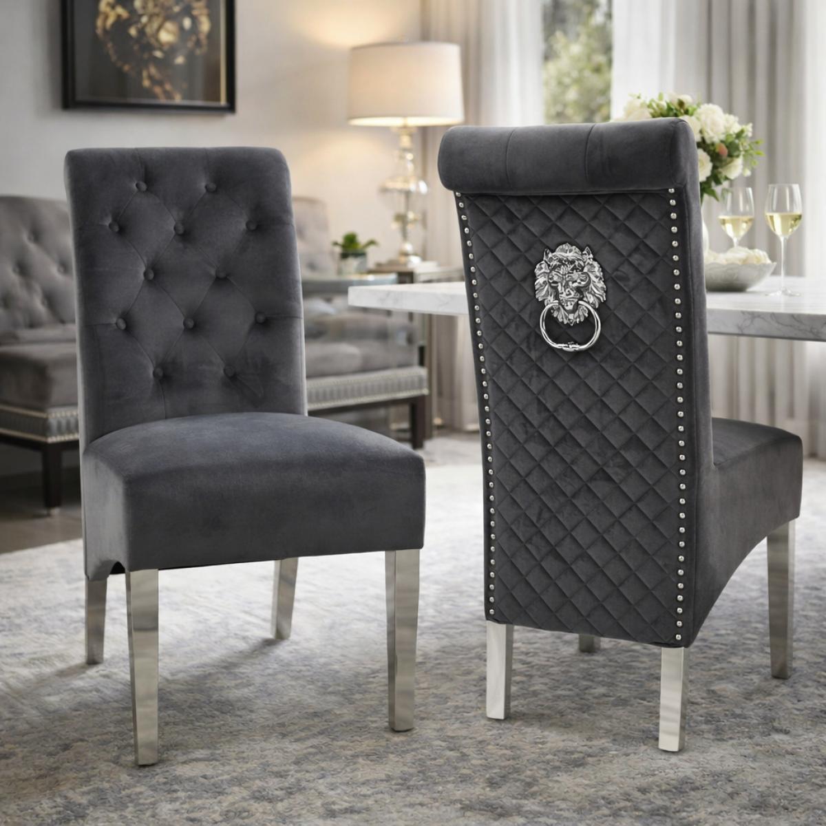 Lucy 01 Chair (Lion Knocker/Chrome Legs) — Dining Chairs handmade to order by Langham Furniture, image 11 of 14