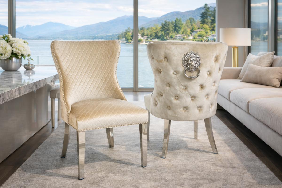 Lewis Chair (Lion Knocker/Chrome Legs) — Dining Chairs handmade to order by Langham Furniture, image 8 of 12