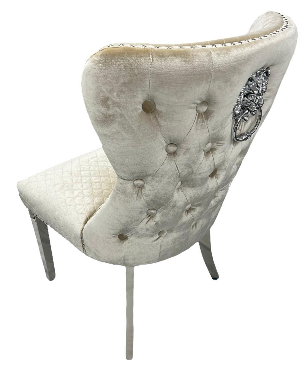 Lewis Chair (Lion Knocker/Chrome Legs) — Dining Chairs handmade to order by Langham Furniture, image 9 of 12
