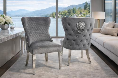 Lewis 01 Plush Chair (Lion Knocker/Chrome Legs) — Dining Chairs handmade to order by Langham Furniture