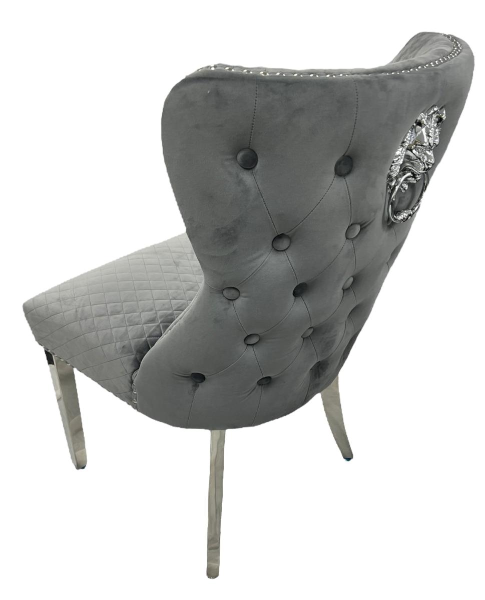 Lewis 01 Plush Chair (Lion Knocker/Chrome Legs) — Dining Chairs handmade to order by Langham Furniture, image 2 of 6