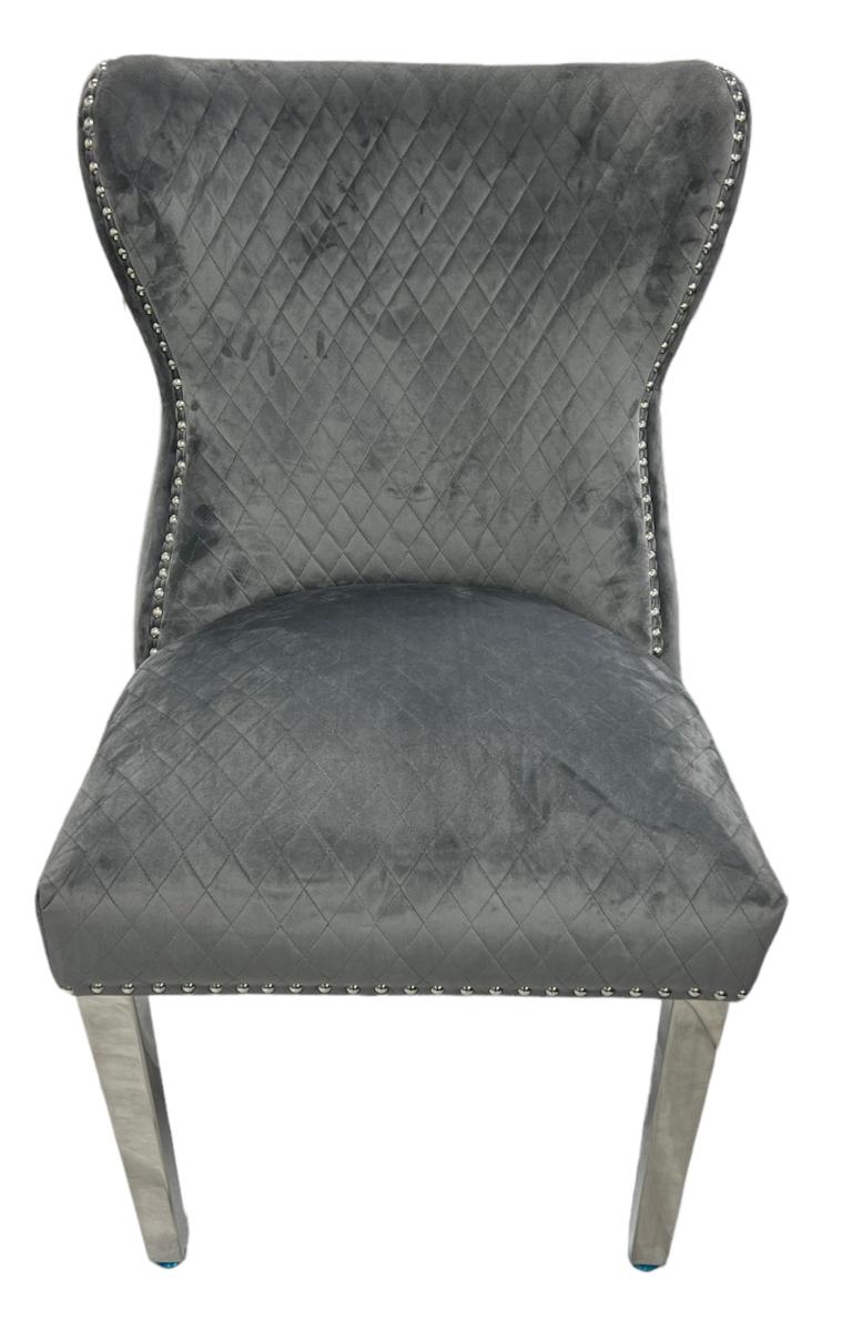 Lewis 01 Plush Chair (Lion Knocker/Chrome Legs) — Dining Chairs handmade to order by Langham Furniture, image 3 of 6