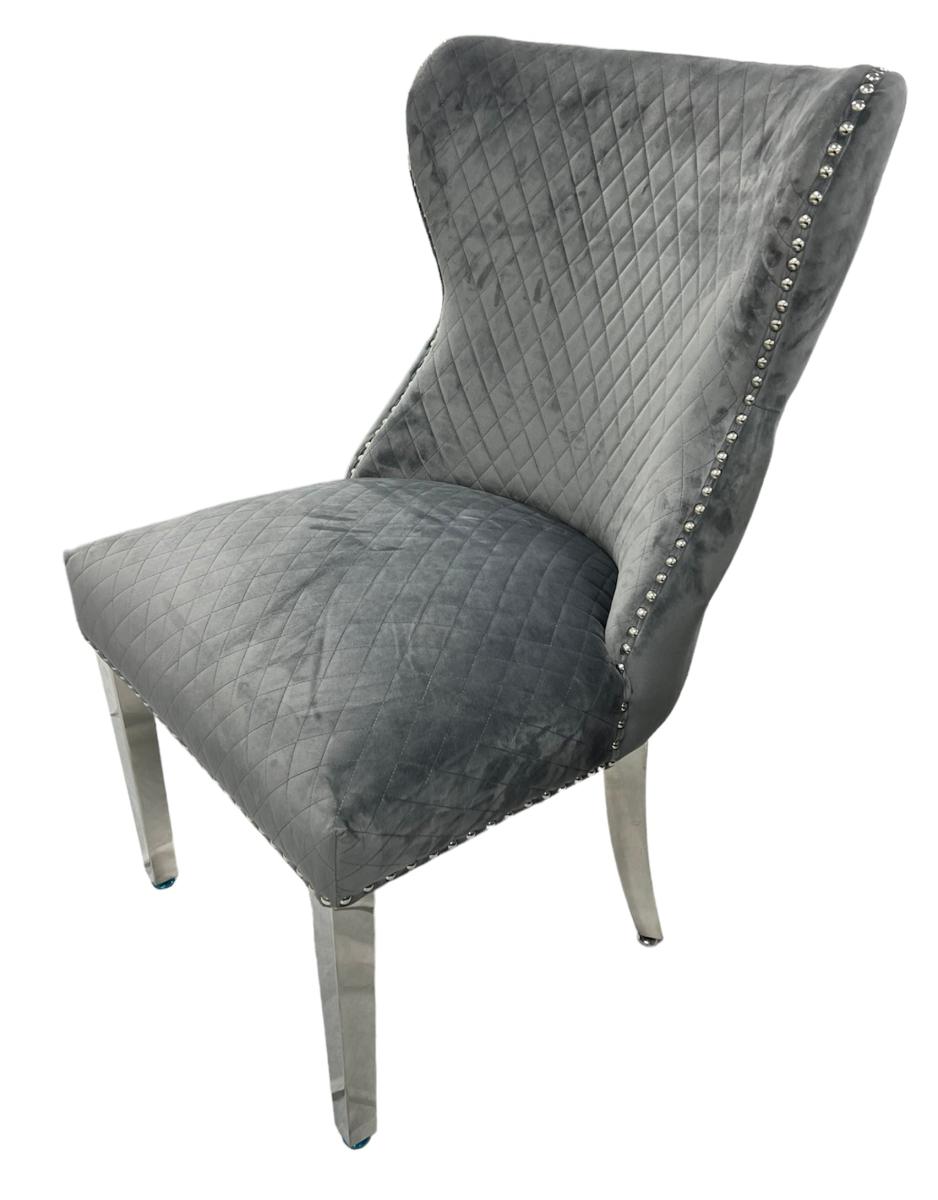 Lewis 01 Plush Chair (Lion Knocker/Chrome Legs) — Dining Chairs handmade to order by Langham Furniture, image 4 of 6