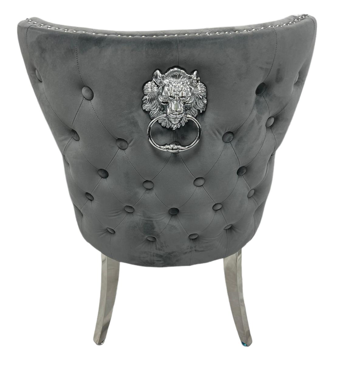 Lewis 01 Plush Chair (Lion Knocker/Chrome Legs) — Dining Chairs handmade to order by Langham Furniture, image 5 of 6