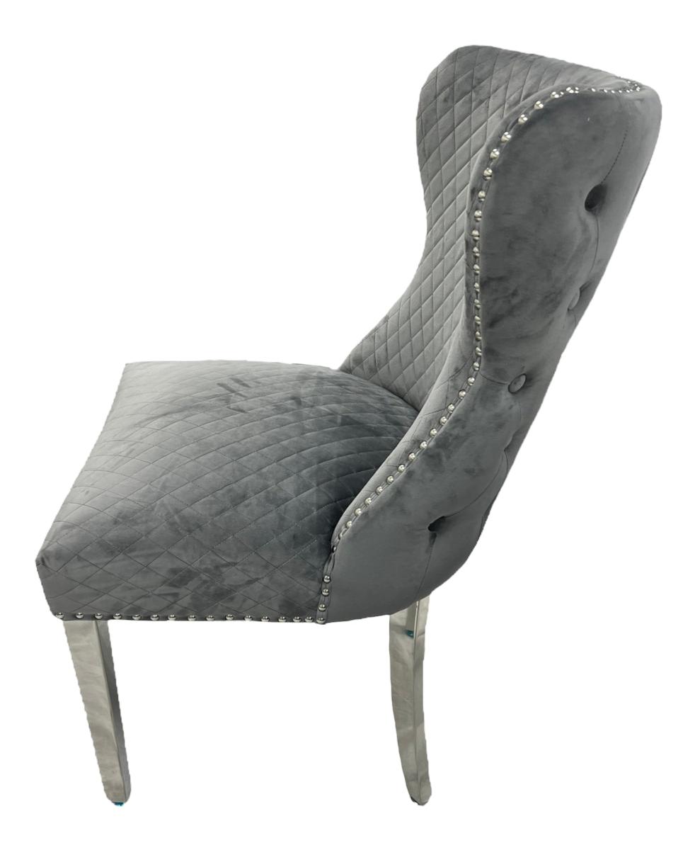 Lewis 01 Plush Chair (Lion Knocker/Chrome Legs) — Dining Chairs handmade to order by Langham Furniture, image 6 of 6