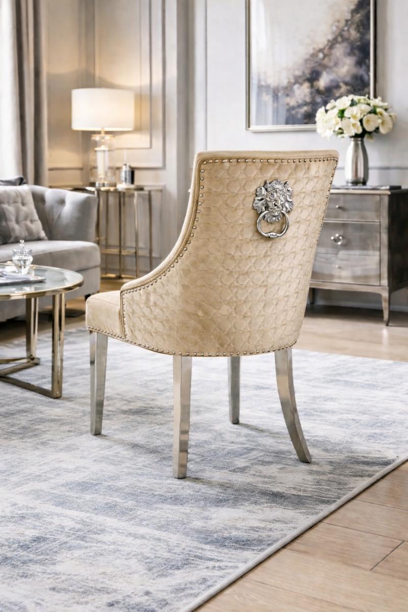Roma Chair (Lion Knocker/Chrome Legs) — Dining Chairs handmade to order by Langham Furniture, image 10 of 23