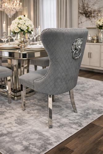 Mayfair Chair (Lion Knocker/Chrome Legs) — Dining Chairs handmade to order by Langham Furniture