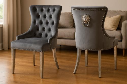 Chelsea 01 Chair (Lion Knocker/Chrome Legs) — Dining Chairs handmade to order by Langham Furniture