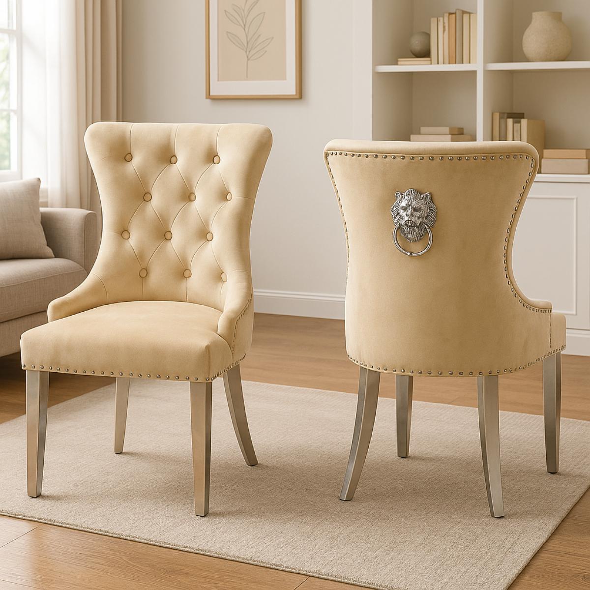 Chelsea 01 Chair (Lion Knocker/Chrome Legs) — Dining Chairs handmade to order by Langham Furniture, image 11 of 22