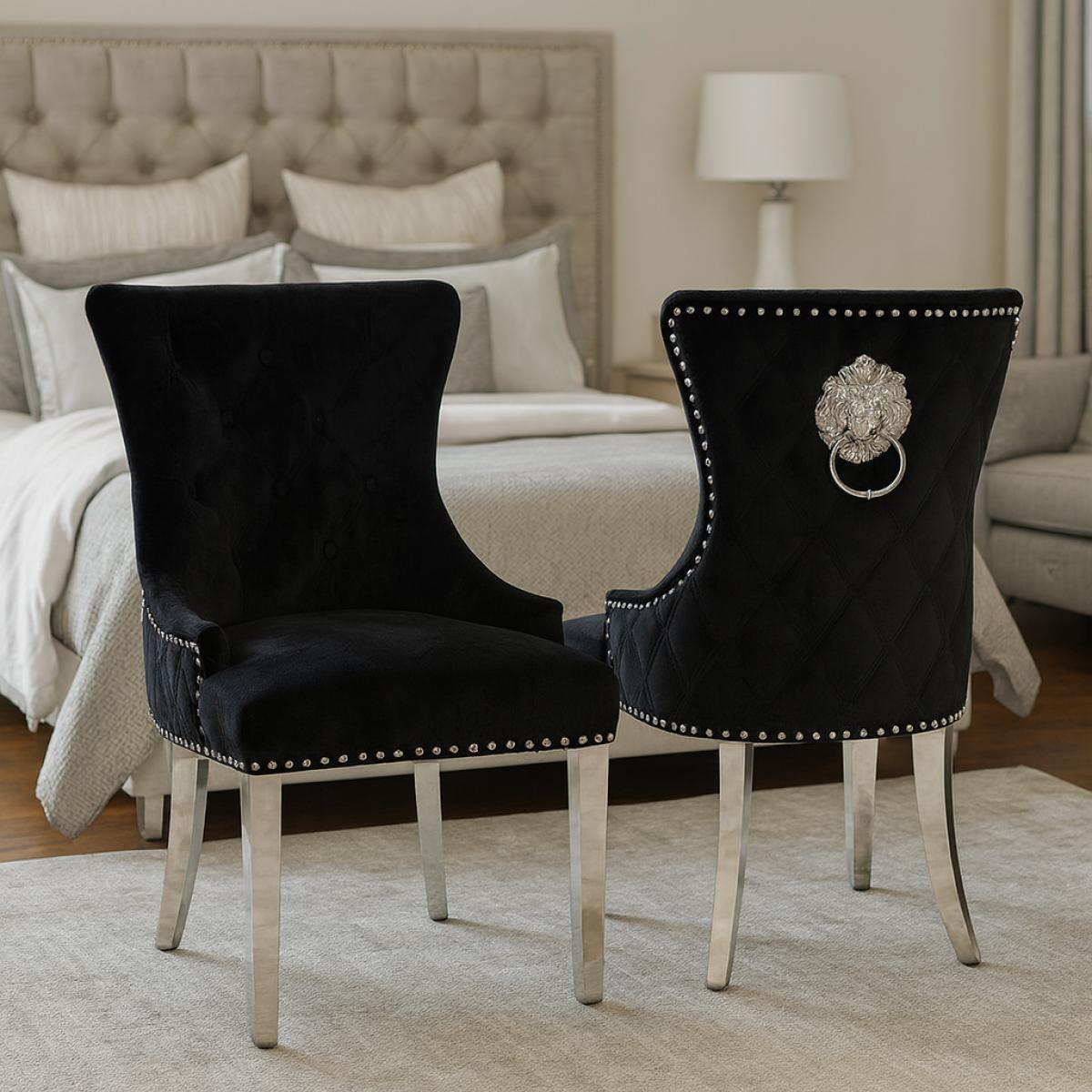 Chelsea 01 Chair (Lion Knocker/Chrome Legs) — Dining Chairs handmade to order by Langham Furniture, image 12 of 22