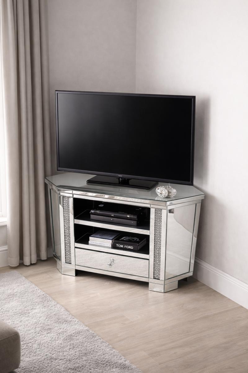 Roma Corner TV Unit — Mirrored Furniture handmade to order by Langham Furniture, image 1 of 6