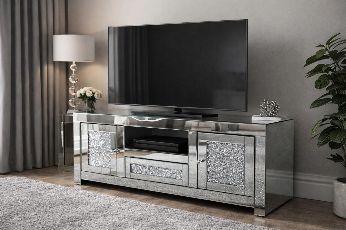 Roma TV Unit 120cm — Mirrored Furniture handmade to order by Langham Furniture, image 1 of 5