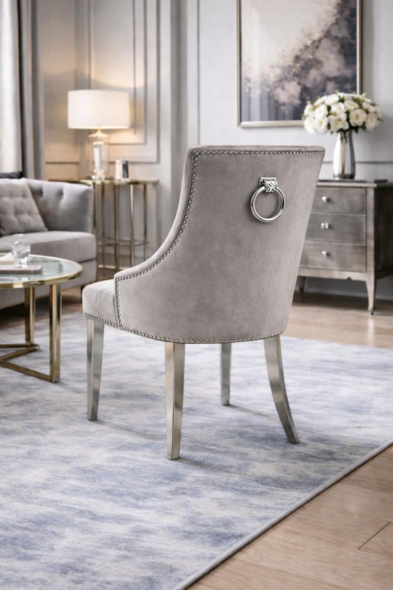 Jessica Chair (Ring Knocker/Chrome Legs) — Dining Chairs handmade to order by Langham Furniture, image 1 of 13