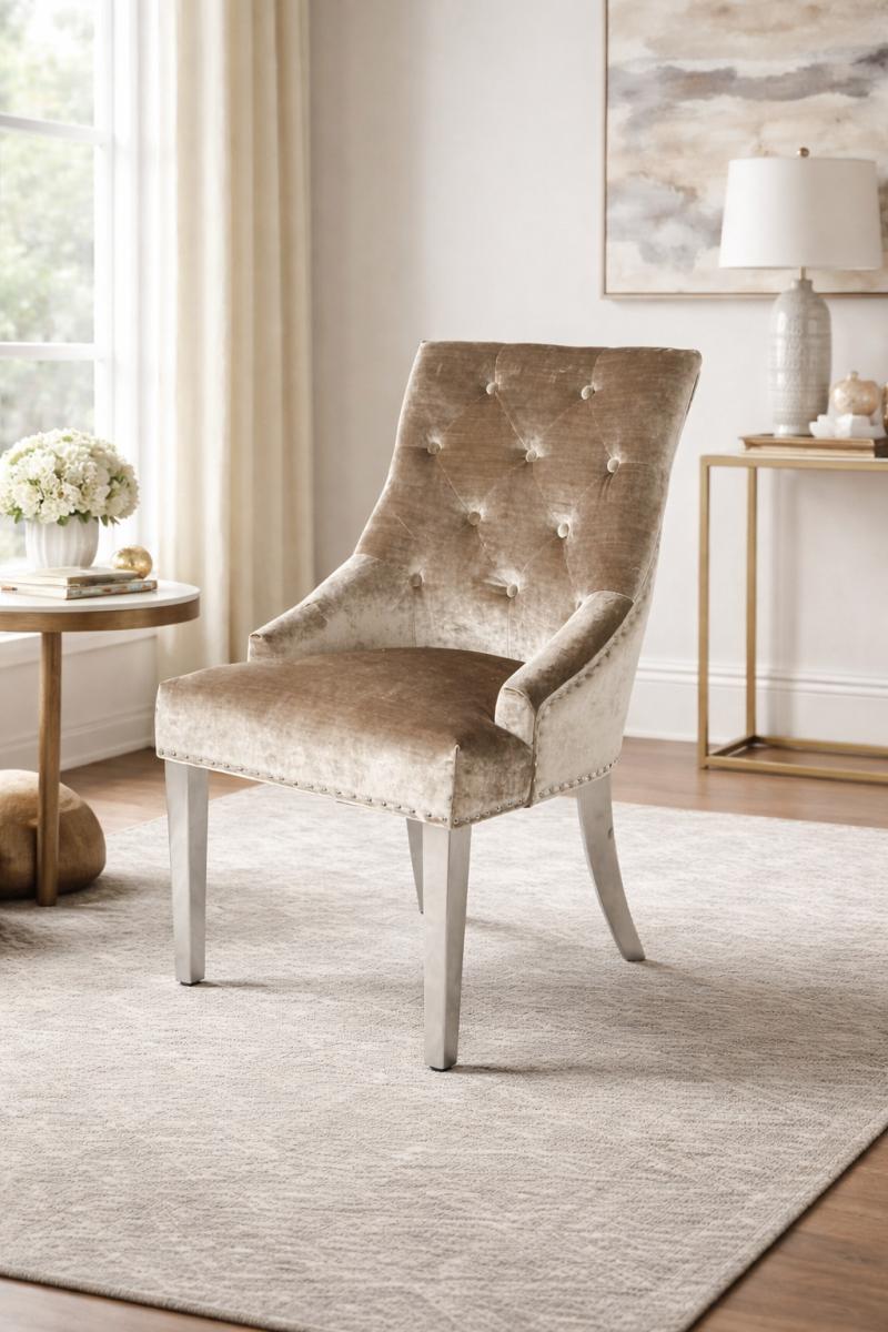 Jessica Chair (Ring Knocker/Chrome Legs) — Dining Chairs handmade to order by Langham Furniture, image 6 of 13