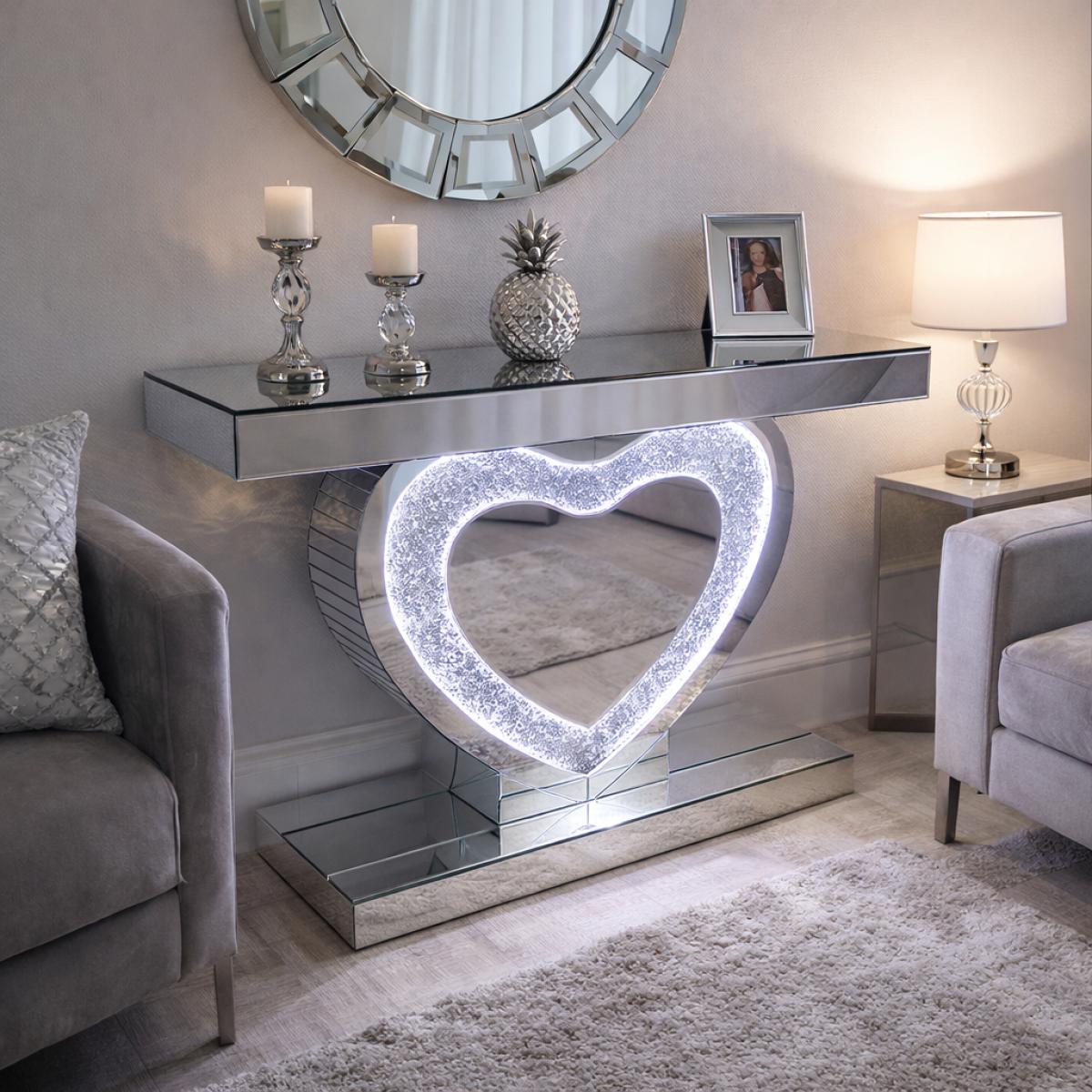 Heart Console Table (LED) — Mirrored Furniture handmade to order by Langham Furniture, image 1 of 6